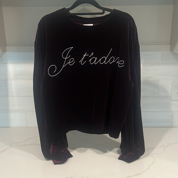 Misa Los Angeles Velvet Embroidered Je T’Adore Velvet Balloon Sleeve Sweatshirt - Picture 5 of 9